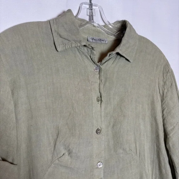 Elena Baldi Made in Italy Linen‎ Tunic Dress Shirt Khaki Green Size S Vacation - Picture 4 of 9